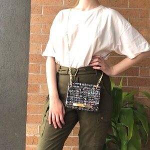 Aldo Tweed Crossbody Bag with gold chain